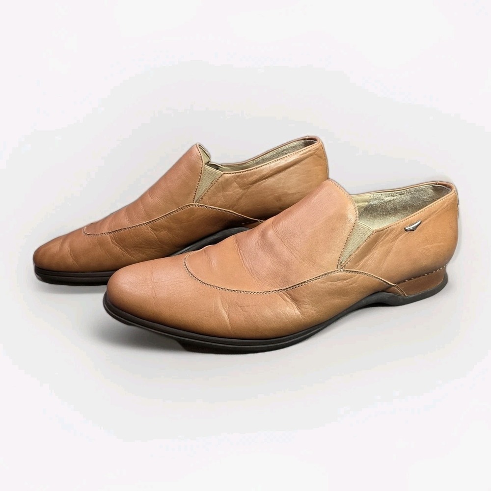 Alberto Guardiani Blue Again Tan Leather Slip-On Loafers Made Italy EU 43.5